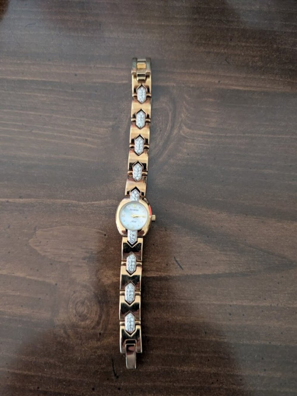 Vintage Armitron NOW Luxury Diamond Accented Gold Tone Dress Watch